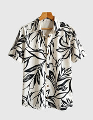 Monochrome Jungle Breeze Shirt – Bold Black Leaf Print on Cream