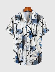 Ink Bloom Abstract Shirt – White & Blue Watercolor Splatter Print