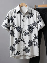 Minimal Floral Co-ord Set – Monochrome Rose Shirt with Black Pants