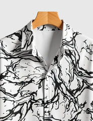 Monochrome Marble Flow Shirt – Black Abstract Swirl Print on White