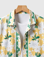 Men's Yellow Hawaiian Floral Print Short Sleeve Shirt