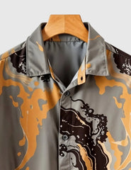 Lava Flow Luxe Shirt – Abstract Swirl Print in Earthy Tones