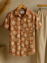 Retro Bloom Co-ord Set – Korean Fit Shirt with Minimal Beige Pants