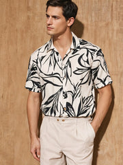 Monochrome Jungle Breeze Shirt – Bold Black Leaf Print on Cream