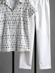 Korean Co-ord – Minimal Graphic Print Shirt with Solid White Bottoms