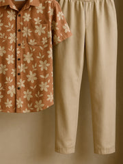Retro Bloom Co-ord Set – Korean Fit Shirt with Minimal Beige Pants