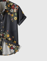 Midnight Bloom Men's Floral Shirt – Black Button-Up with Vibrant Garden Print