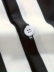 Korean Fit Cords – Bold Striped Shirt Paired with Classic Black Pants