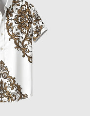 Regal Baroque Bloom Shirt – Golden Ornate Print on Classic White