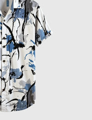 Ink Bloom Abstract Shirt – White & Blue Watercolor Splatter Print