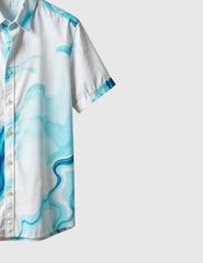 Ocean Drift Men's Abstract Wave Shirt – Cool Blue Swirl Print on White