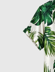 Tropical Breeze Men's Leaf Print Shirt – Green Jungle Vibes on White