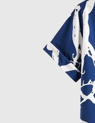 Midnight Branches Shirt – Abstract White Vein Print on Deep Blue Canvas