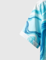Ocean Drift Men's Abstract Wave Shirt – Cool Blue Swirl Print on White