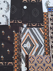 Korean Co-ord Set – Retro Patchwork Shirt Paired with Black Cotton Trousers