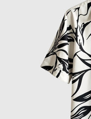 Monochrome Jungle Breeze Shirt – Bold Black Leaf Print on Cream