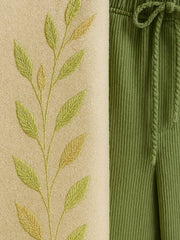 Botanical Co-ord Set – Minimalist Leaf Shirt & Ribbed Olive Trousers