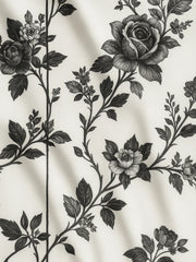 Minimal Floral Co-ord Set – Monochrome Rose Shirt with Black Pants