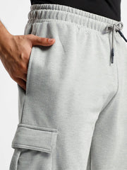 Men’s Korean Light Grey Cargo Joggers – Relaxed Fit, Streetwear Style with Multiple Utility Pockets & Adjustable Drawstring Hem