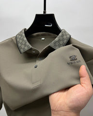 Designer Polo T-Shirt with Signature Pattern Collar & Z Club Metal Logo Badge