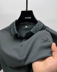 Designer Polo T-Shirt with Signature Pattern Collar & Z Club Metal Logo Badge