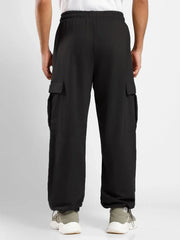 Men’s Korean Black Cargo Joggers – Relaxed Fit, Streetwear Style with Multiple Utility Pockets & Adjustable Drawstring Hem
