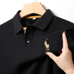 Classic Polo T-Shirt with Golden Rider Embroidery – Premium Sports Edition