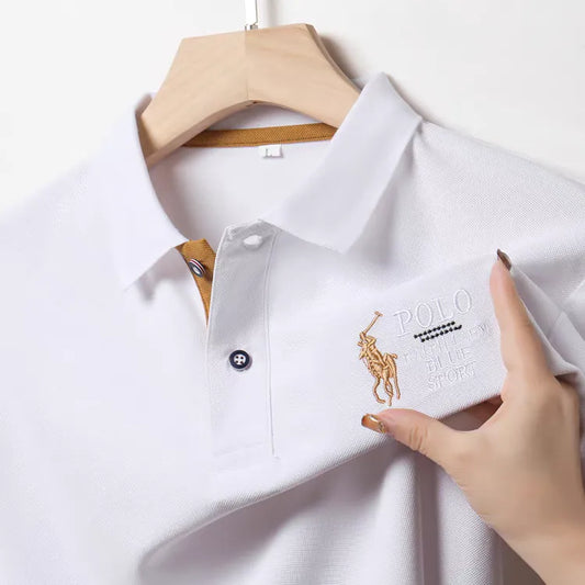 Classic Polo T-Shirt with Golden Rider Embroidery – Premium Sports Edition