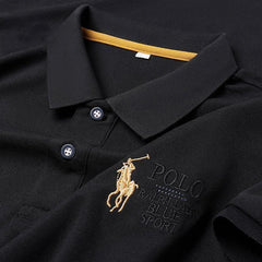 Classic Polo T-Shirt with Golden Rider Embroidery – Premium Sports Edition