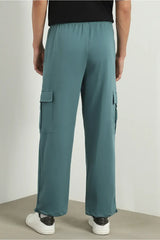 Men’s Korean Teal Blue Cargo Joggers – Relaxed Fit, Streetwear Style with Multiple Utility Pockets & Adjustable Drawstring Hem