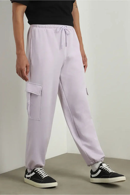 Men’s Korean Lavender Cargo Joggers – Relaxed Fit, Streetwear Style with Multiple Utility Pockets & Adjustable Drawstring Hem