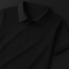 Elegant Polo T-Shirt with Vertical Stripe Collar & Cuff Detailing – Classy Urban Look for Men