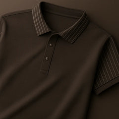 Elegant Polo T-Shirt with Vertical Stripe Collar & Cuff Detailing – Classy Urban Look for Men