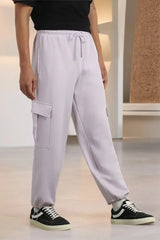 Men’s Korean Lavender Cargo Joggers – Relaxed Fit, Streetwear Style with Multiple Utility Pockets & Adjustable Drawstring Hem