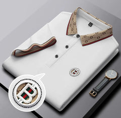 Luxury Beige Polo T-Shirt with Designer Collar & Signature B Emblem