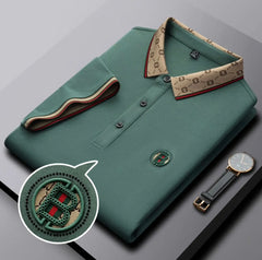 Luxury Beige Polo T-Shirt with Designer Collar & Signature B Emblem