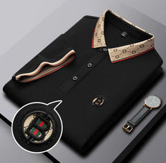 Luxury Beige Polo T-Shirt with Designer Collar & Signature B Emblem