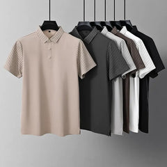 Elegant Polo T-Shirt with Vertical Stripe Collar & Cuff Detailing – Classy Urban Look for Men
