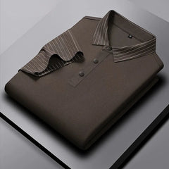 Elegant Polo T-Shirt with Vertical Stripe Collar & Cuff Detailing – Classy Urban Look for Men