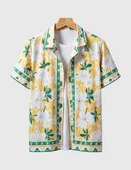 Men's Yellow Hawaiian Floral Print Short Sleeve Shirt