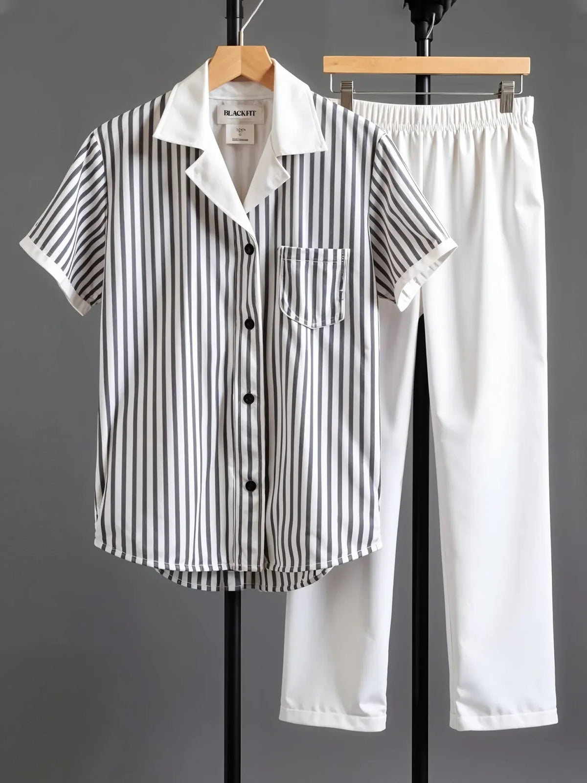 Korean Fit Co-ord Set – Pinstripe Shirt with Clean White Pants