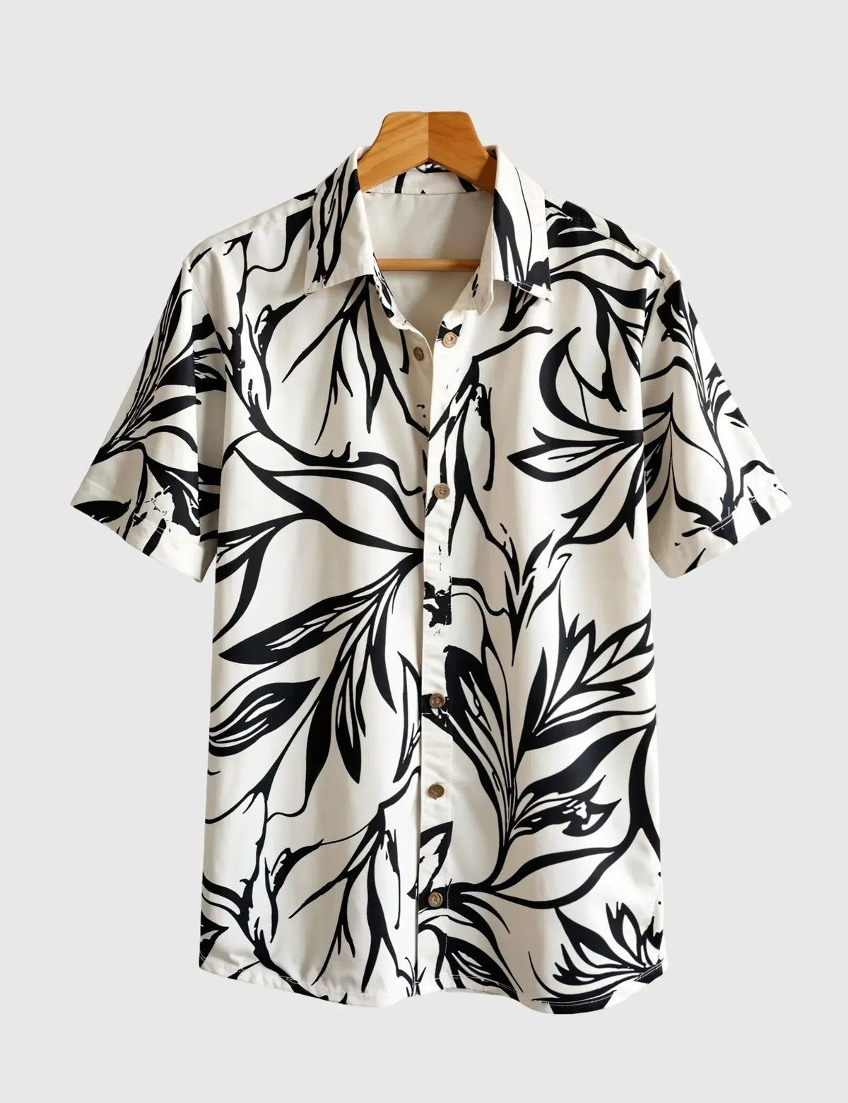 Monochrome Jungle Breeze Shirt – Bold Black Leaf Print on Cream