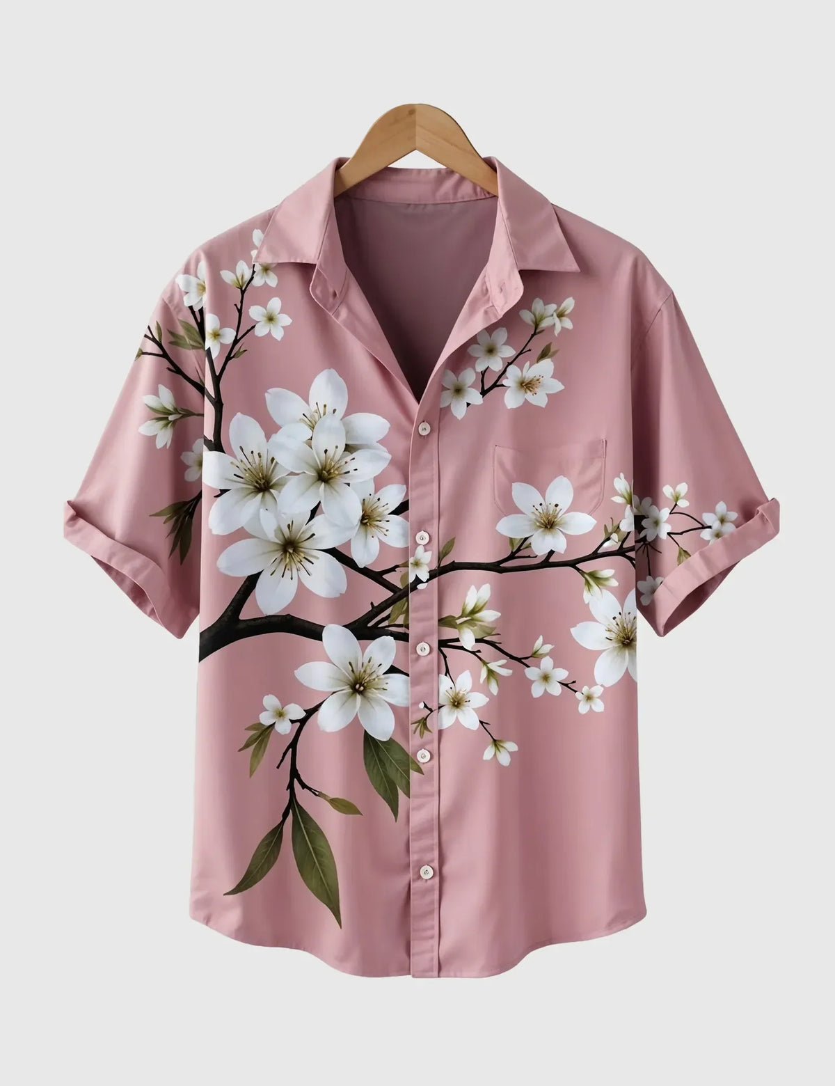 Blossom Breeze Shirt – Sakura-Inspired Floral Print on Soft Pink