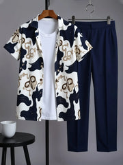 Korean Fit Co-ord – Artistic Graphic Shirt with Tailored Blue Trousers