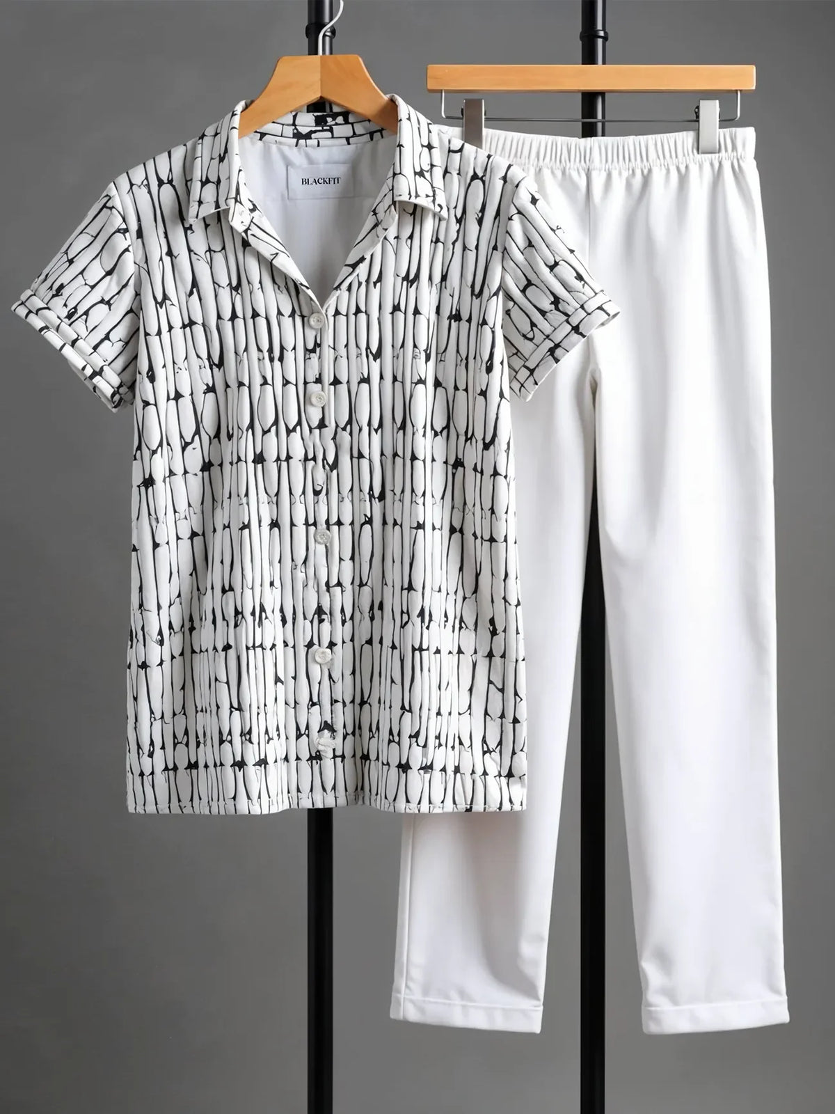 Korean Co-ord – Minimal Graphic Print Shirt with Solid White Bottoms