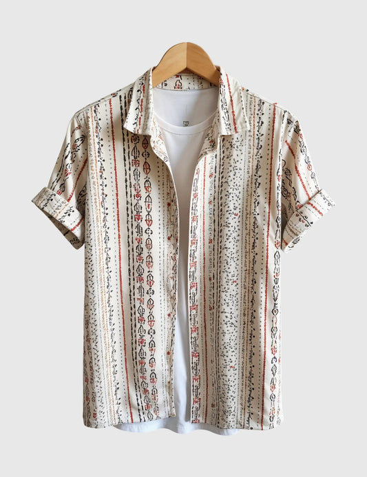 Boho Breeze Men's Tribal Stripe Shirt – Effortless Cool with Cultural Flair