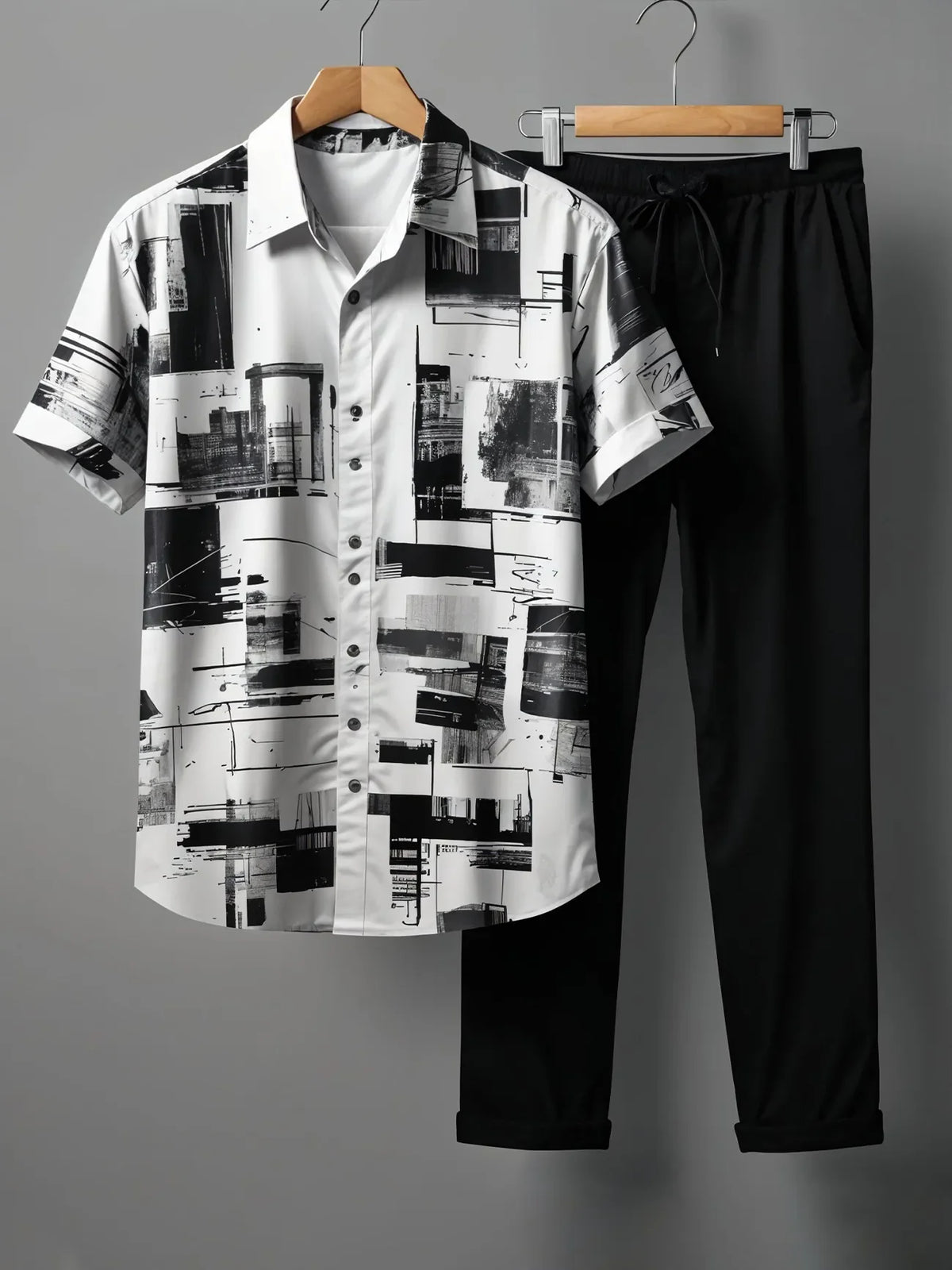 Street Art Inspired Co-ord – Graphic Shirt with Relaxed Black Trousers
