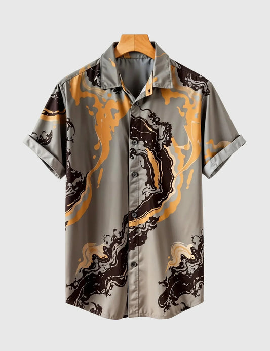 Lava Flow Luxe Shirt – Abstract Swirl Print in Earthy Tones