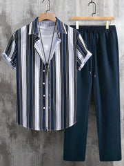 Classic Stripes Co-ord – Blue & White Strip Shirt with Relaxed Blue Pant