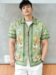 Botanical Bloom Men's Retro Floral Shirt – Garden-Inspired Elegance in Green